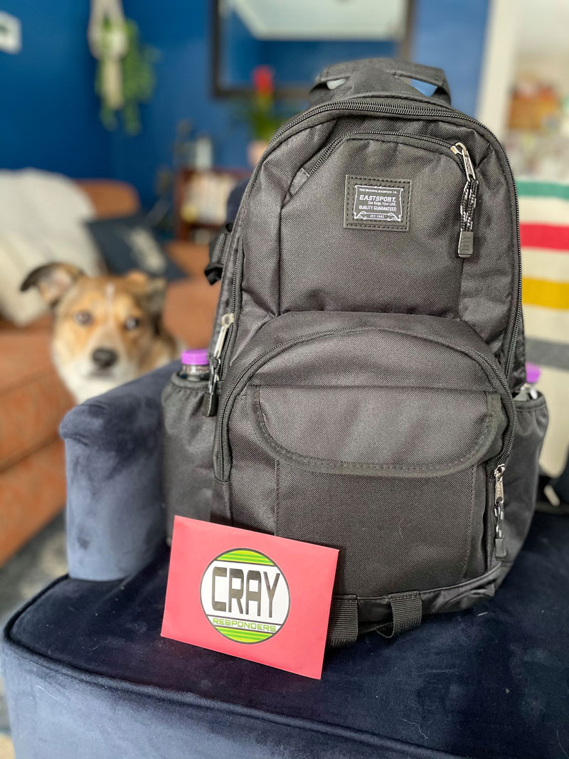 CRAY logo and backpack